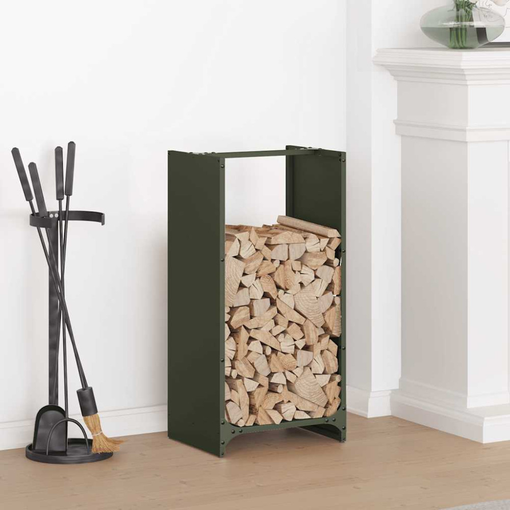 Produktbild för Vedställ olivgrön 40x30x80 cm kallvalsat stål