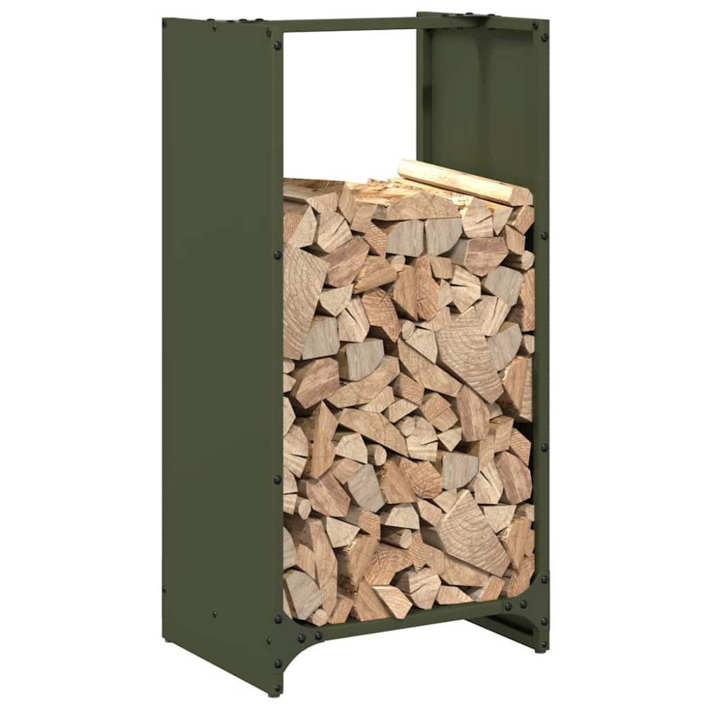 Produktbild för Vedställ olivgrön 40x30x80 cm kallvalsat stål