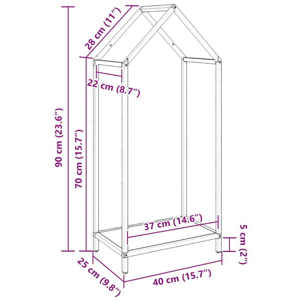 Produktbild för Vedställ svart 40x25x90 cm kallvalsat stål