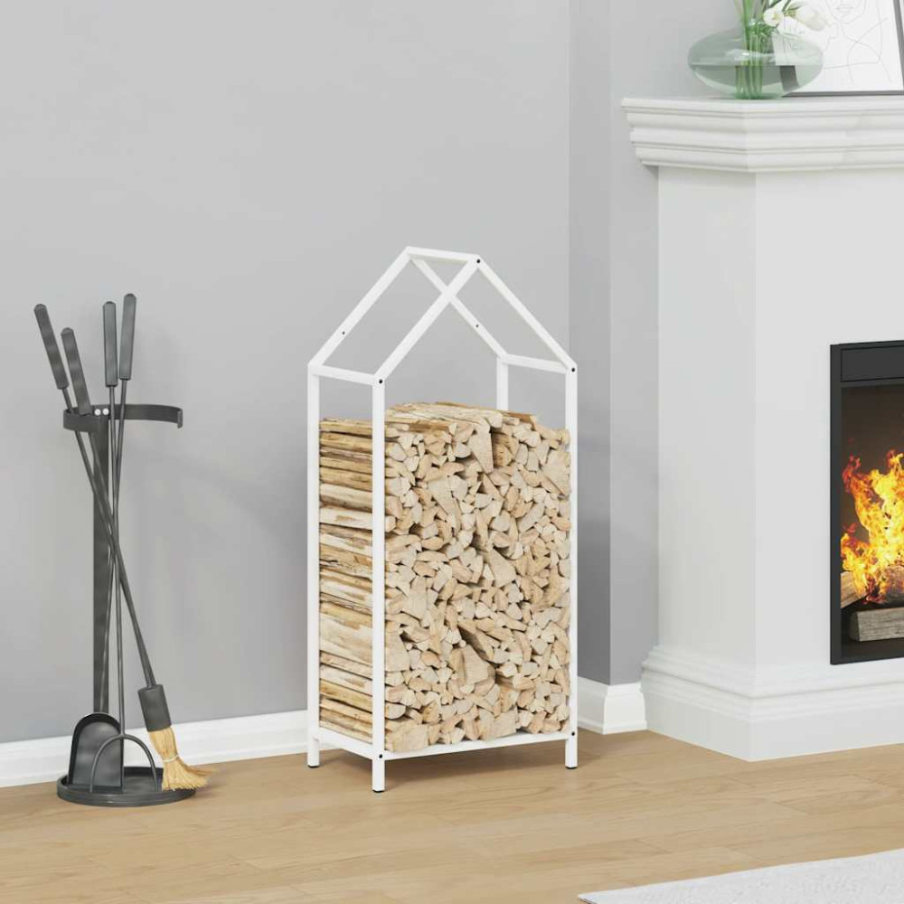 Produktbild för Vedställ vit 40x25x90 cm kallvalsat stål