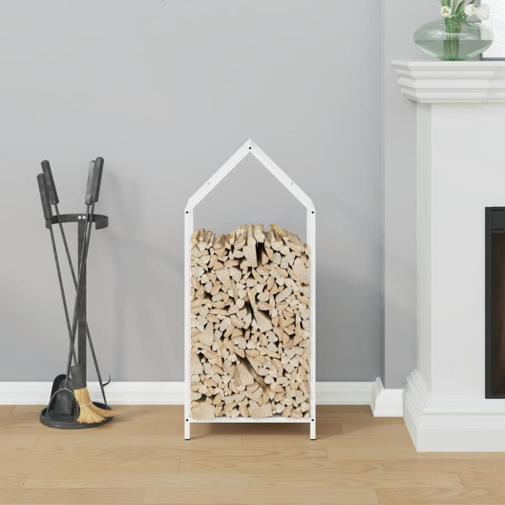 Produktbild för Vedställ vit 40x25x90 cm kallvalsat stål