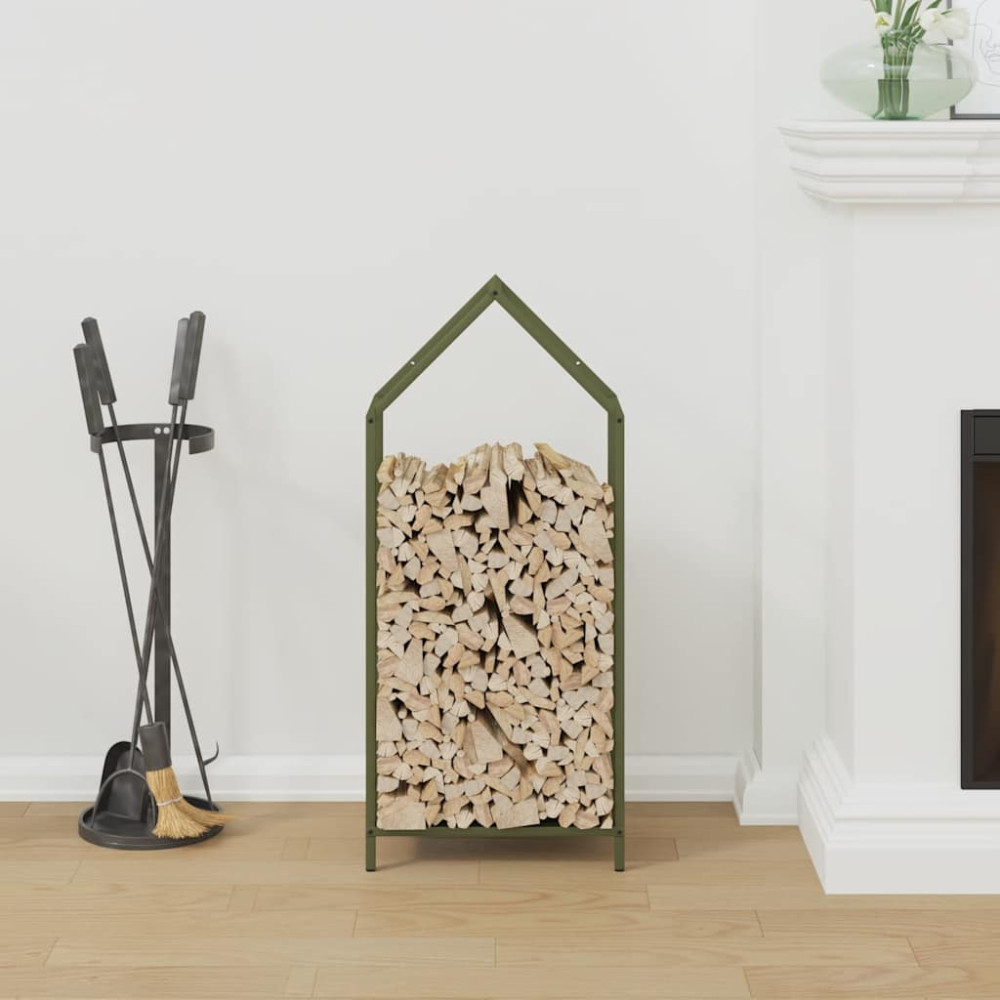 Produktbild för Vedställ olivgrön 40x25x90 cm kallvalsat stål