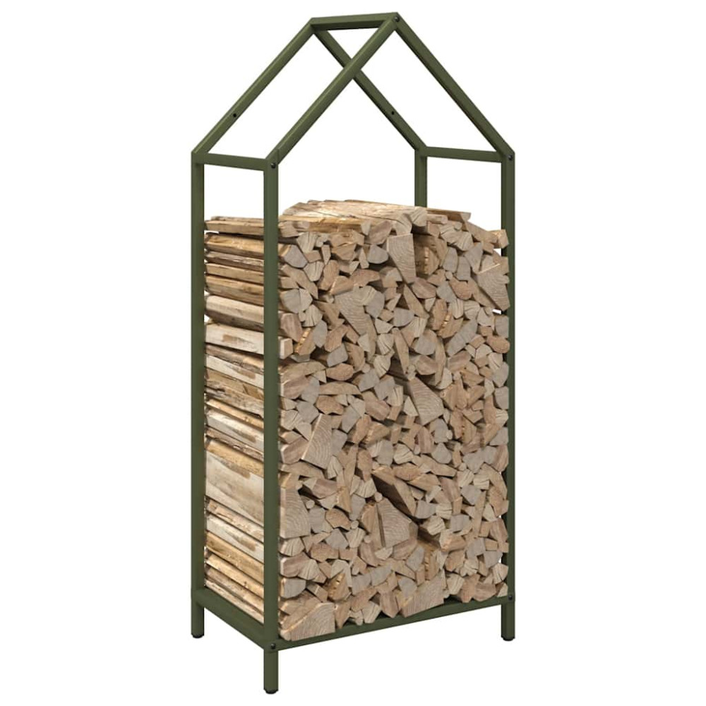 Produktbild för Vedställ olivgrön 40x25x90 cm kallvalsat stål