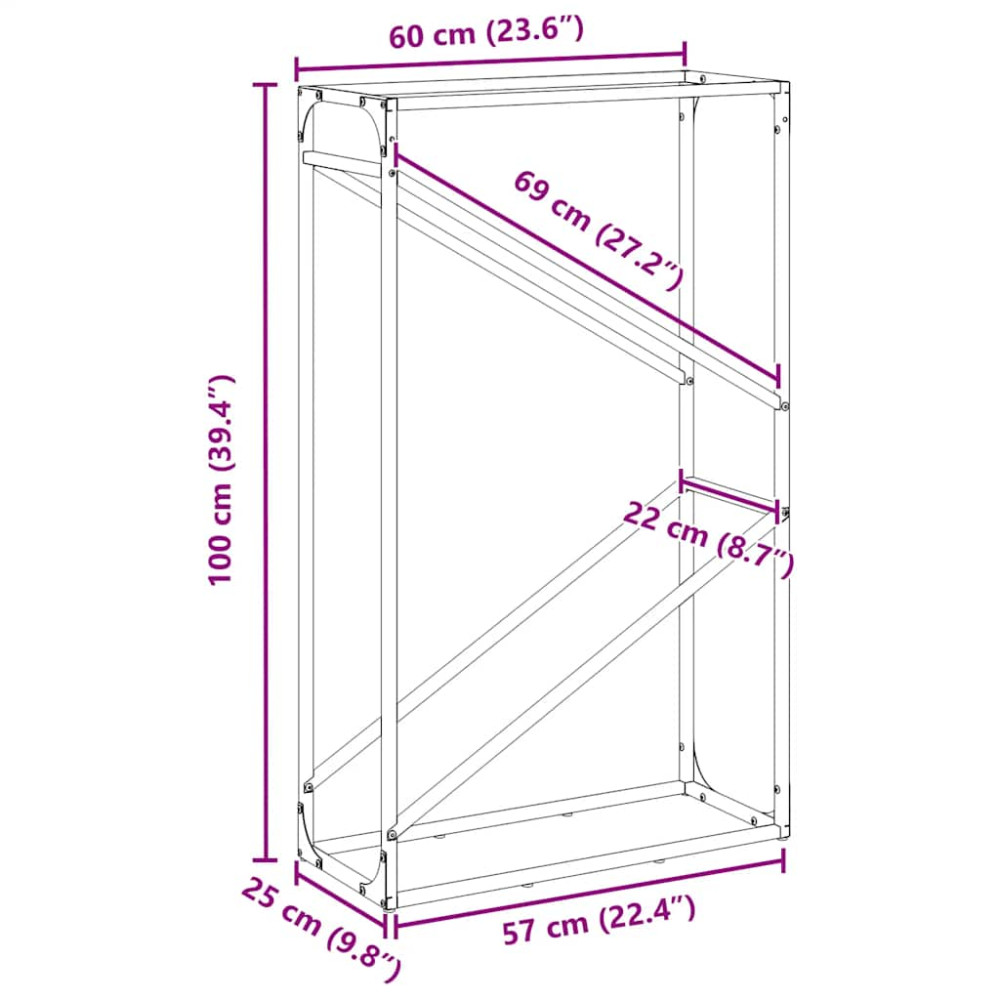 Produktbild för Vedställ vit 60x25x100 cm kallvalsat stål