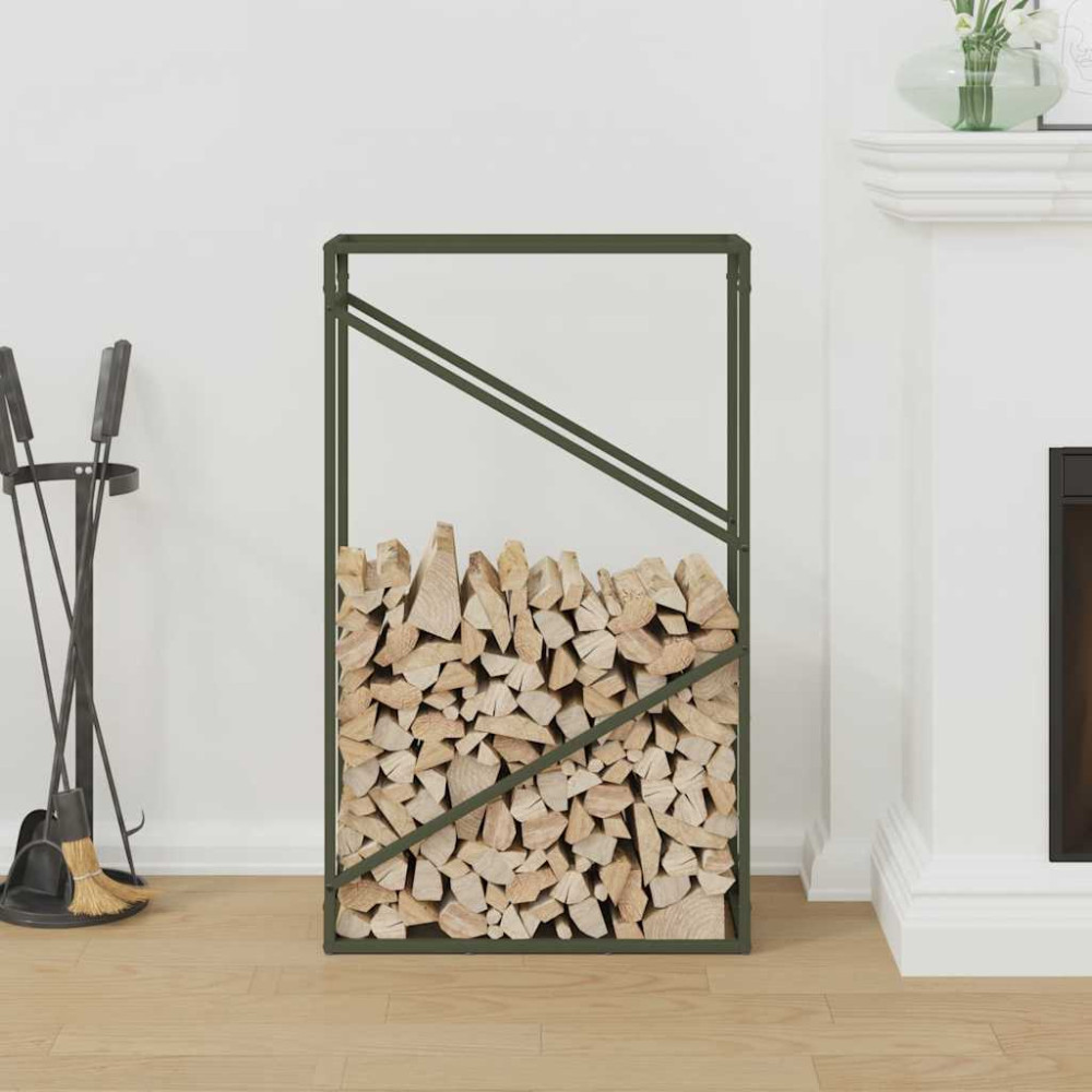 Produktbild för Vedställ olivgrön 60x25x100 cm kallvalsat stål