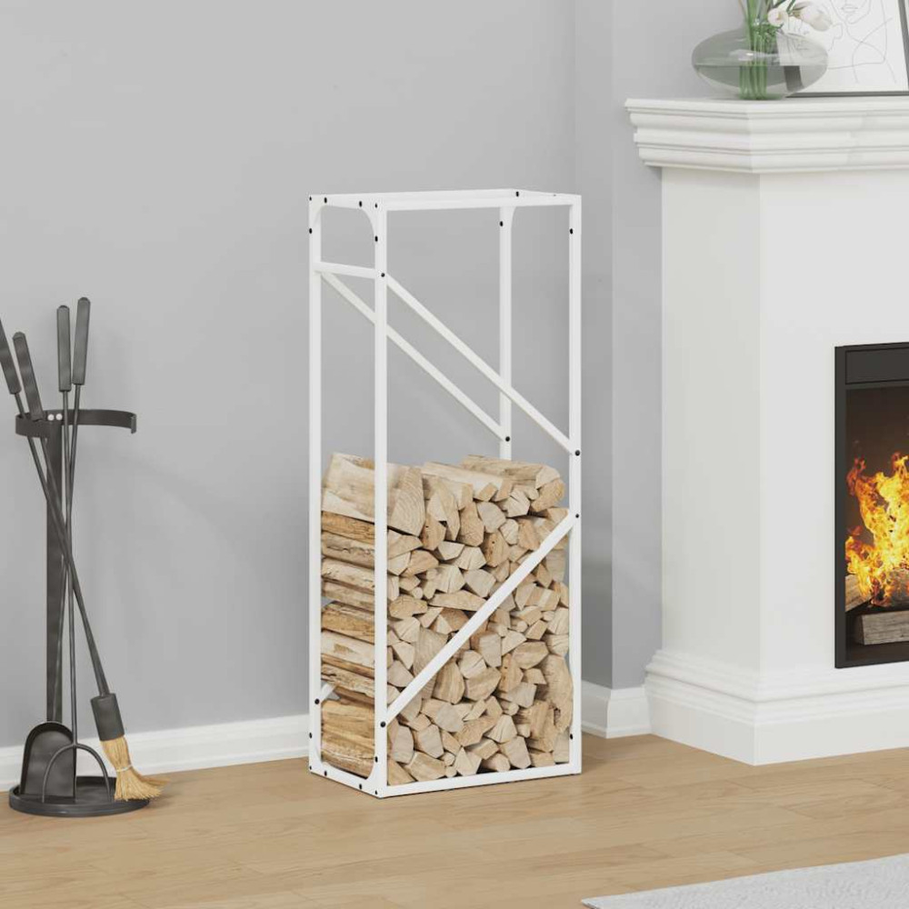 Produktbild för Vedställ vit 40x25x100 cm kallvalsat stål