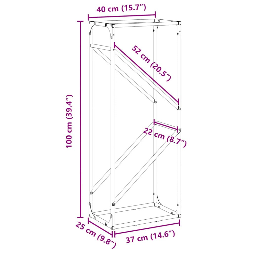 Produktbild för Vedställ vit 40x25x100 cm kallvalsat stål