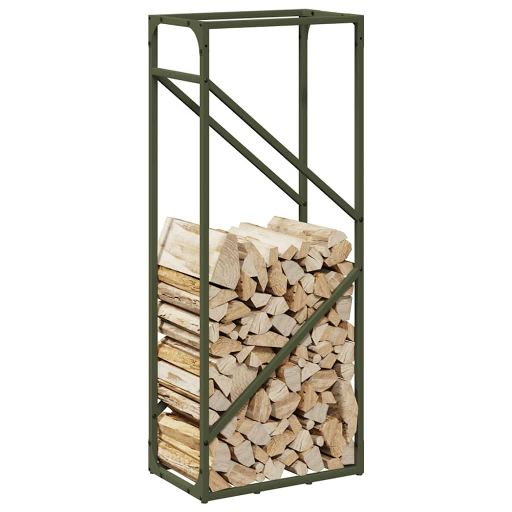 Produktbild för Vedställ olivgrön 40x25x100 cm kallvalsat stål