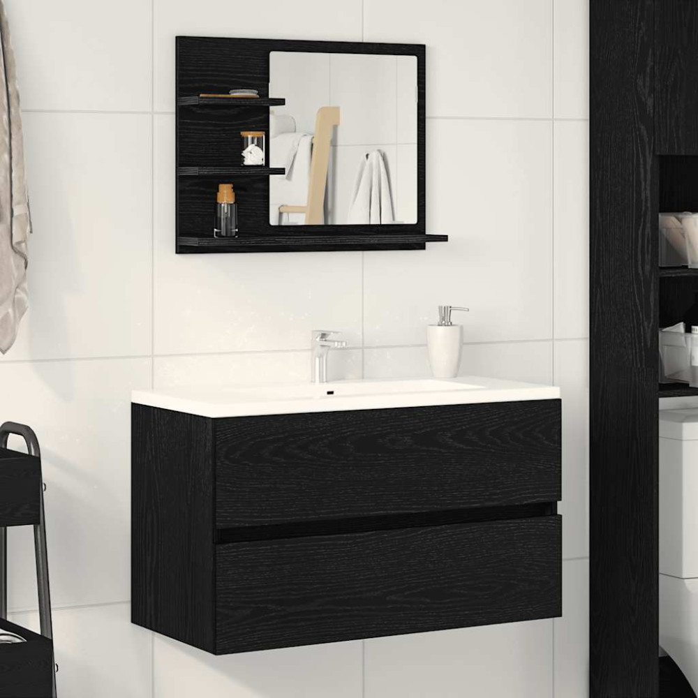 Produktbild för Badrumsspegel svart ek 60x10,5x45 cm konstruerat trä
