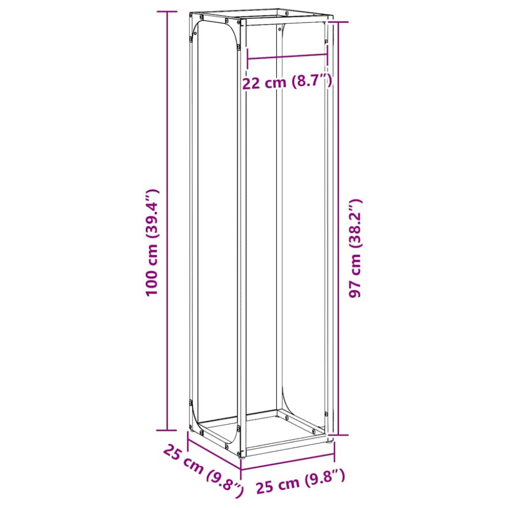 Produktbild för Vedställ svart 25x25x100 cm kallvalsat stål