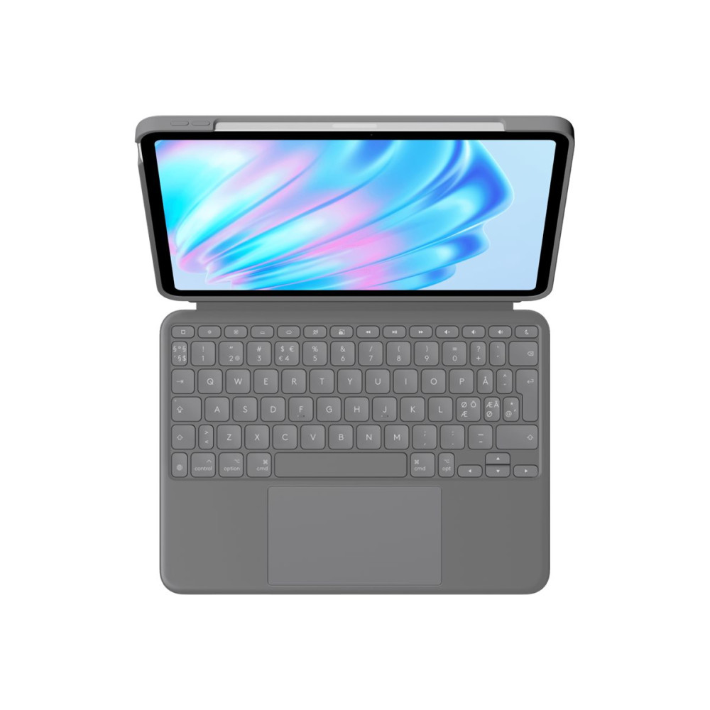 Produktbild för Logitech Combo Touch - tangentbord och foliefodral - med pekdyna - QWERTY - nordiskt (danska/finska/norska/svenska) - oxford-grå Inmatningsenhet