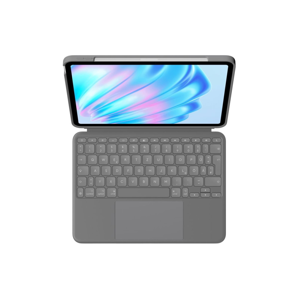 Produktbild för Logitech Combo Touch - tangentbord och foliefodral - med pekdyna - QWERTY - nordiskt (danska/finska/norska/svenska) - oxford-grå Inmatningsenhet