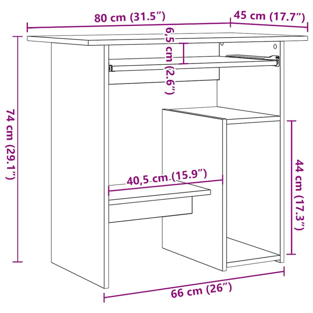Produktbild för Skrivbord svart ek 80x45x74 cm konstruerat trä