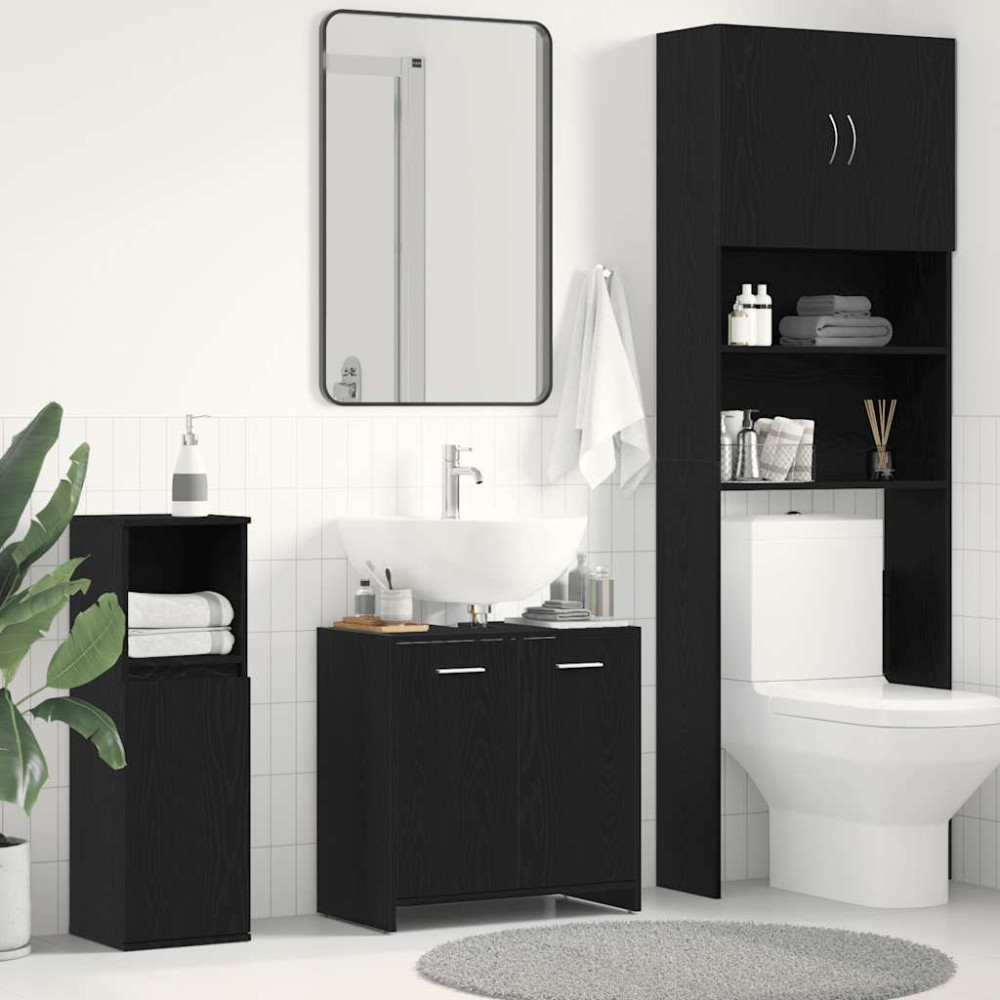 Produktbild för Tvättställsskåp svart ek 60x33x60 cm konstruerat trä