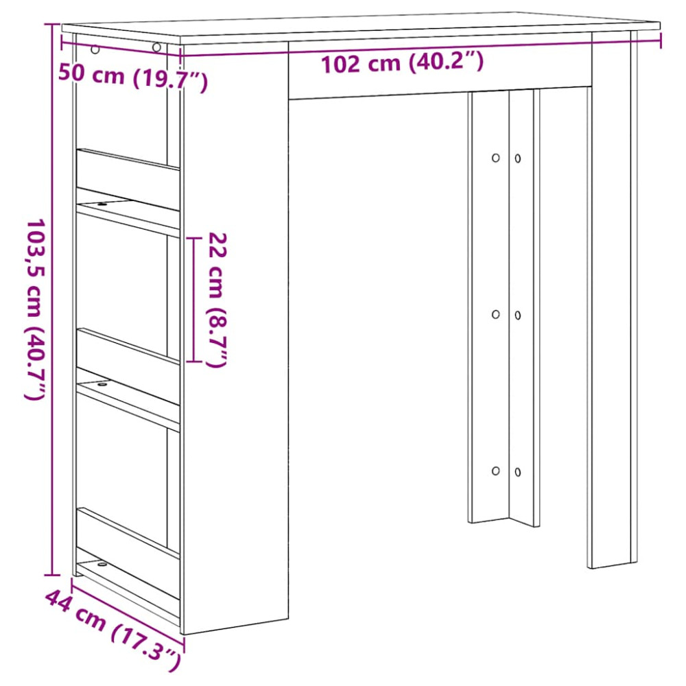 Produktbild för Barbord med förvaringshylla svart ek 102x50x103,5 cm