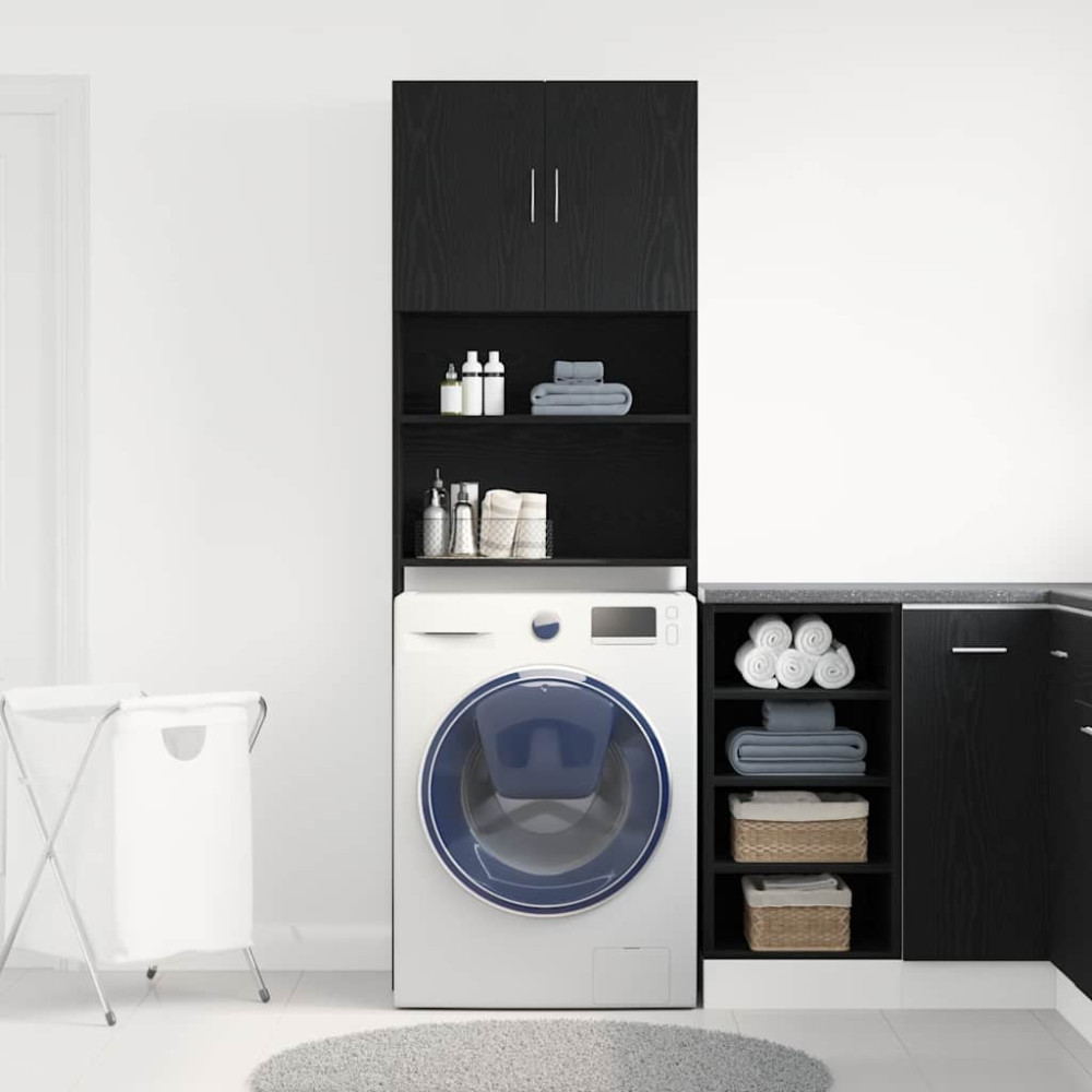 Produktbild för Tvättmaskinsskåp svart ek 64x24x190 cm konstruerat trä