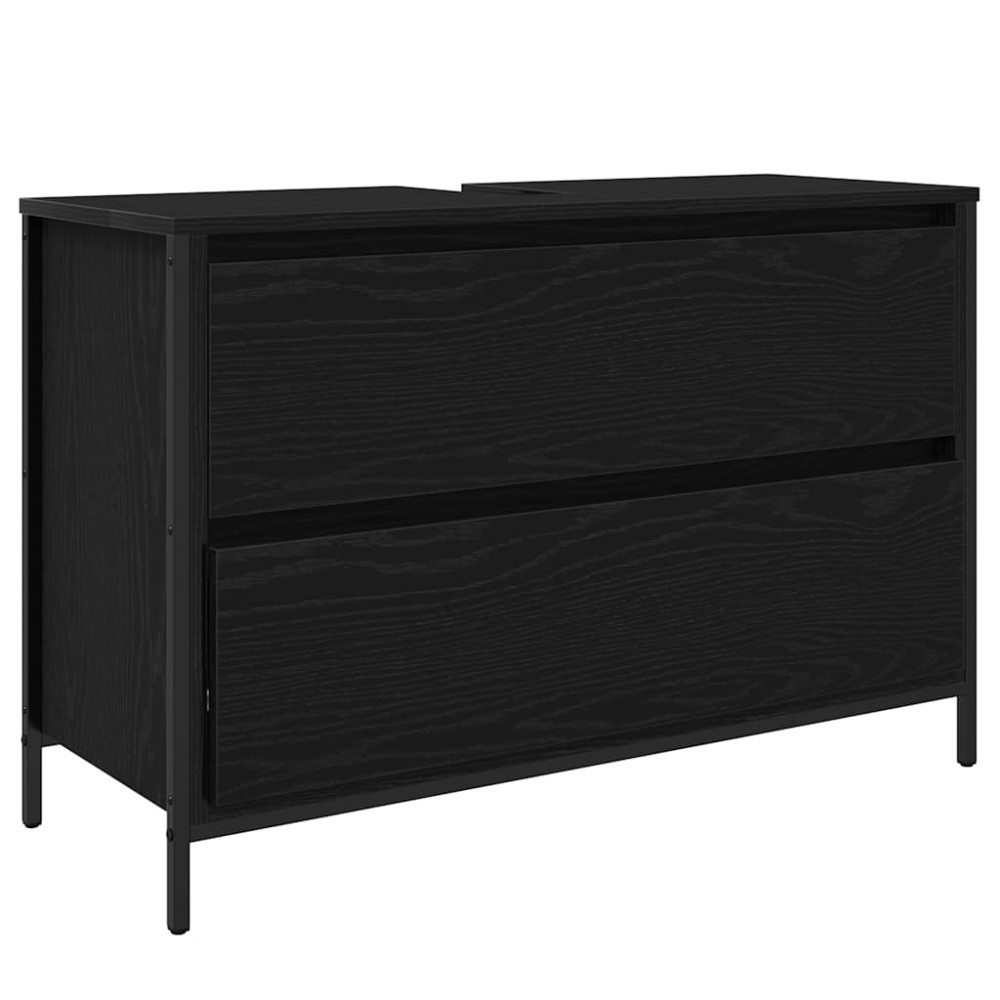 Produktbild för Tvättställsskåp med lådor svart ek 90x34,5x60 cm