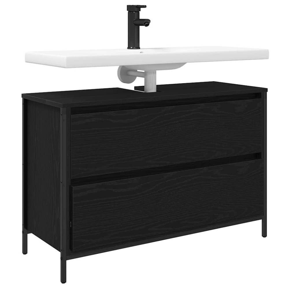 Produktbild för Tvättställsskåp med lådor svart ek 90x34,5x60 cm