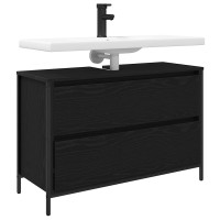 Produktbild för Tvättställsskåp med lådor svart ek 90x34,5x60 cm