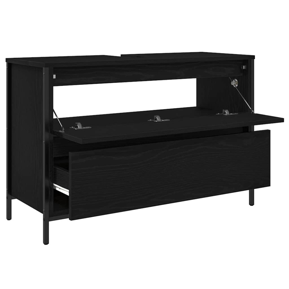 Produktbild för Tvättställsskåp med lådor svart ek 90x34,5x60 cm