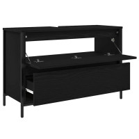 Produktbild för Tvättställsskåp med lådor svart ek 90x34,5x60 cm