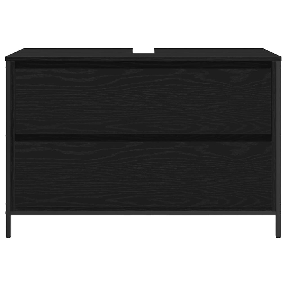 Produktbild för Tvättställsskåp med lådor svart ek 90x34,5x60 cm