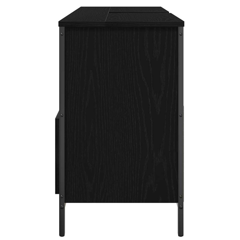Produktbild för Tvättställsskåp med lådor svart ek 90x34,5x60 cm