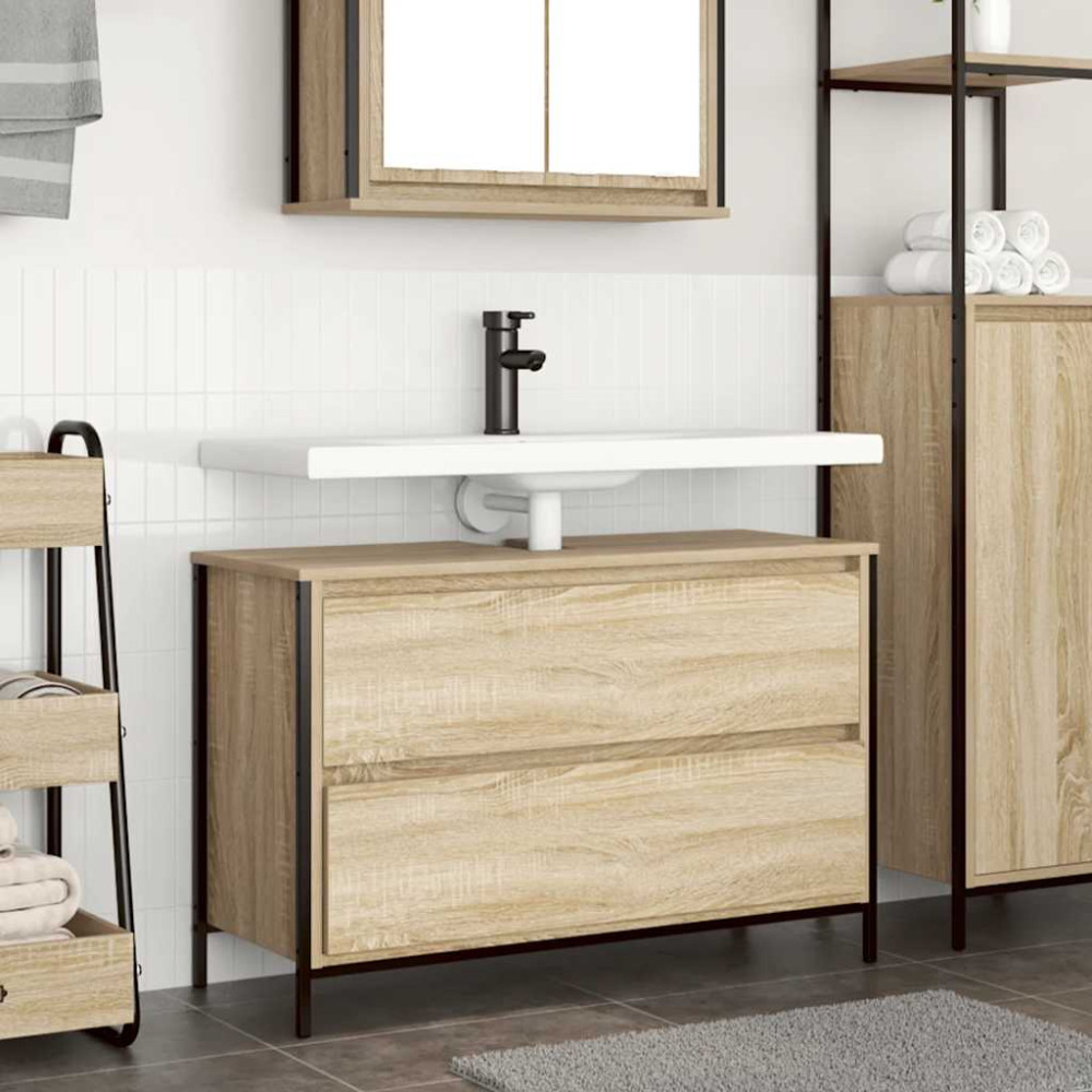 Produktbild för Tvättställsskåp med lådor sonoma-ek 90x34,5x60 cm