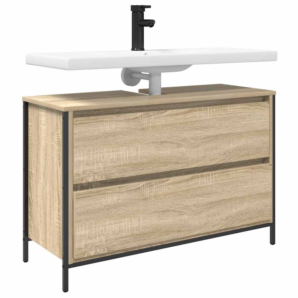 Produktbild för Tvättställsskåp med lådor sonoma-ek 90x34,5x60 cm