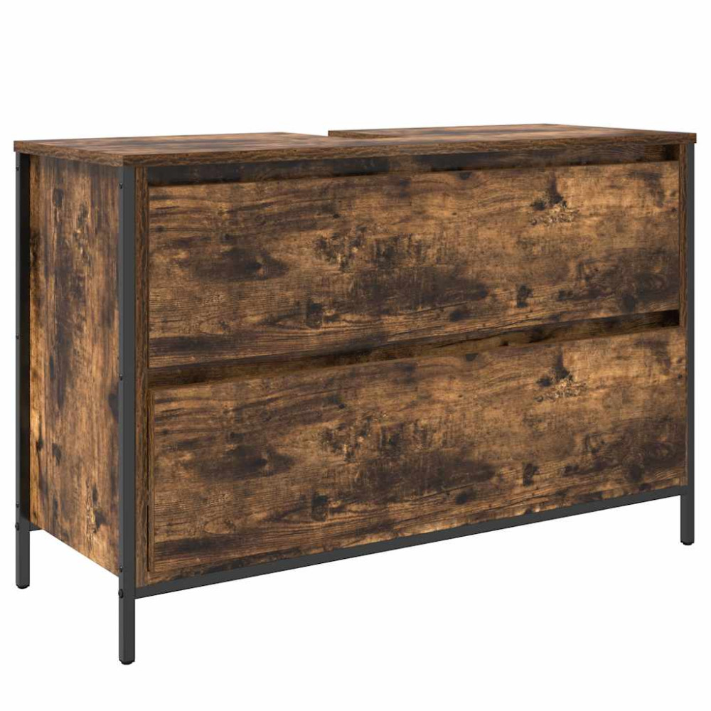 Produktbild för Tvättställsskåp med lådor rökfärgad ek 90x34,5x60 cm
