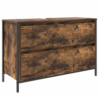 Produktbild för Tvättställsskåp med lådor rökfärgad ek 90x34,5x60 cm