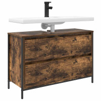 Produktbild för Tvättställsskåp med lådor rökfärgad ek 90x34,5x60 cm