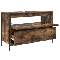 Produktbild för Tvättställsskåp med lådor rökfärgad ek 90x34,5x60 cm