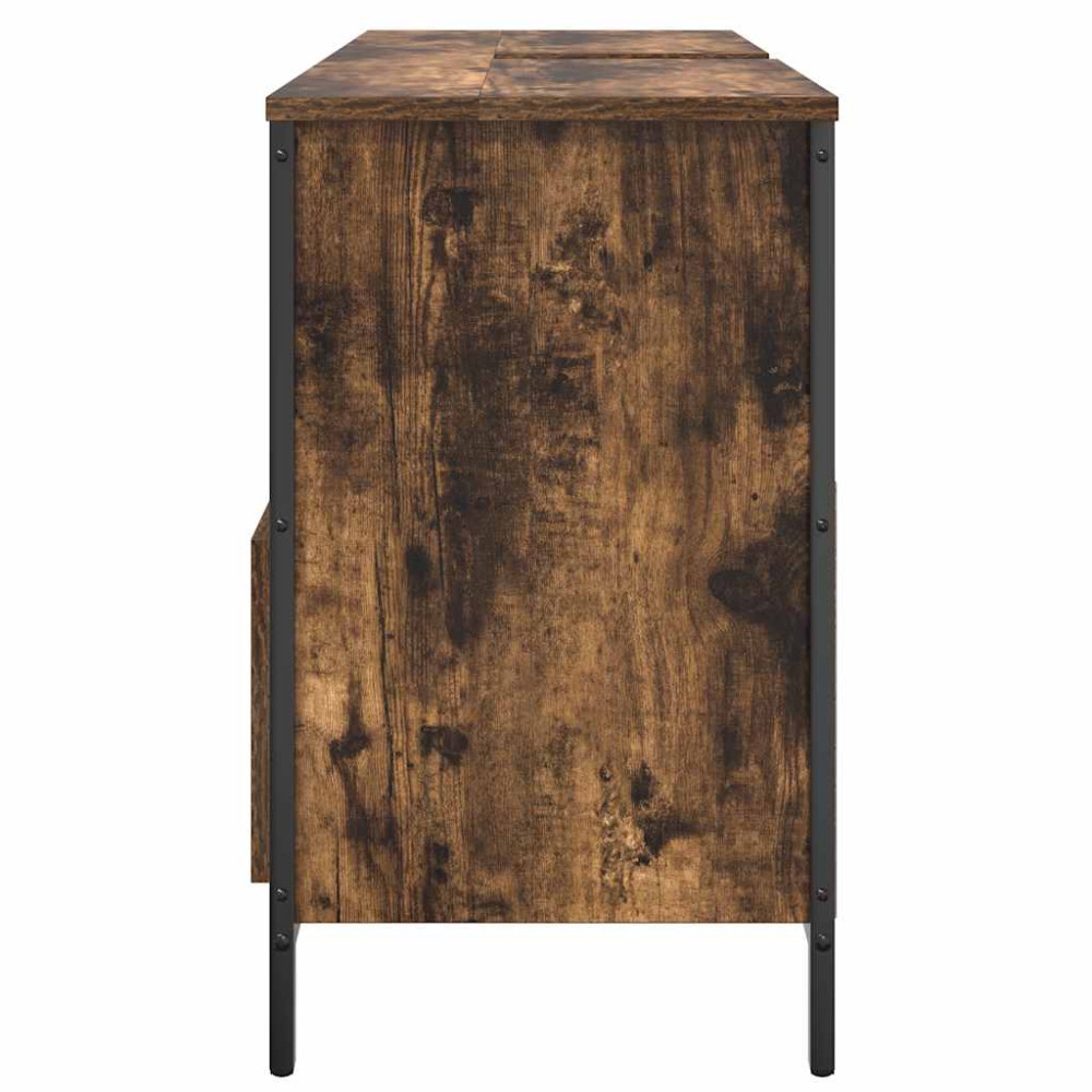 Produktbild för Tvättställsskåp med lådor rökfärgad ek 90x34,5x60 cm