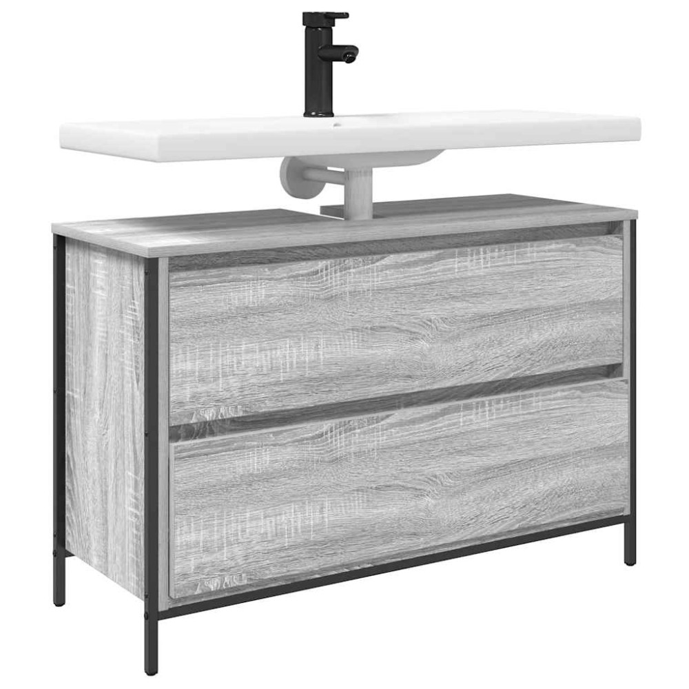 Produktbild för Tvättställsskåp med lådor grå sonoma 90x34,5x60 cm