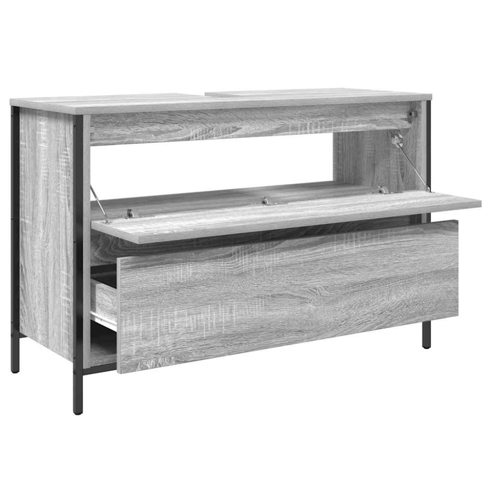 Produktbild för Tvättställsskåp med lådor grå sonoma 90x34,5x60 cm