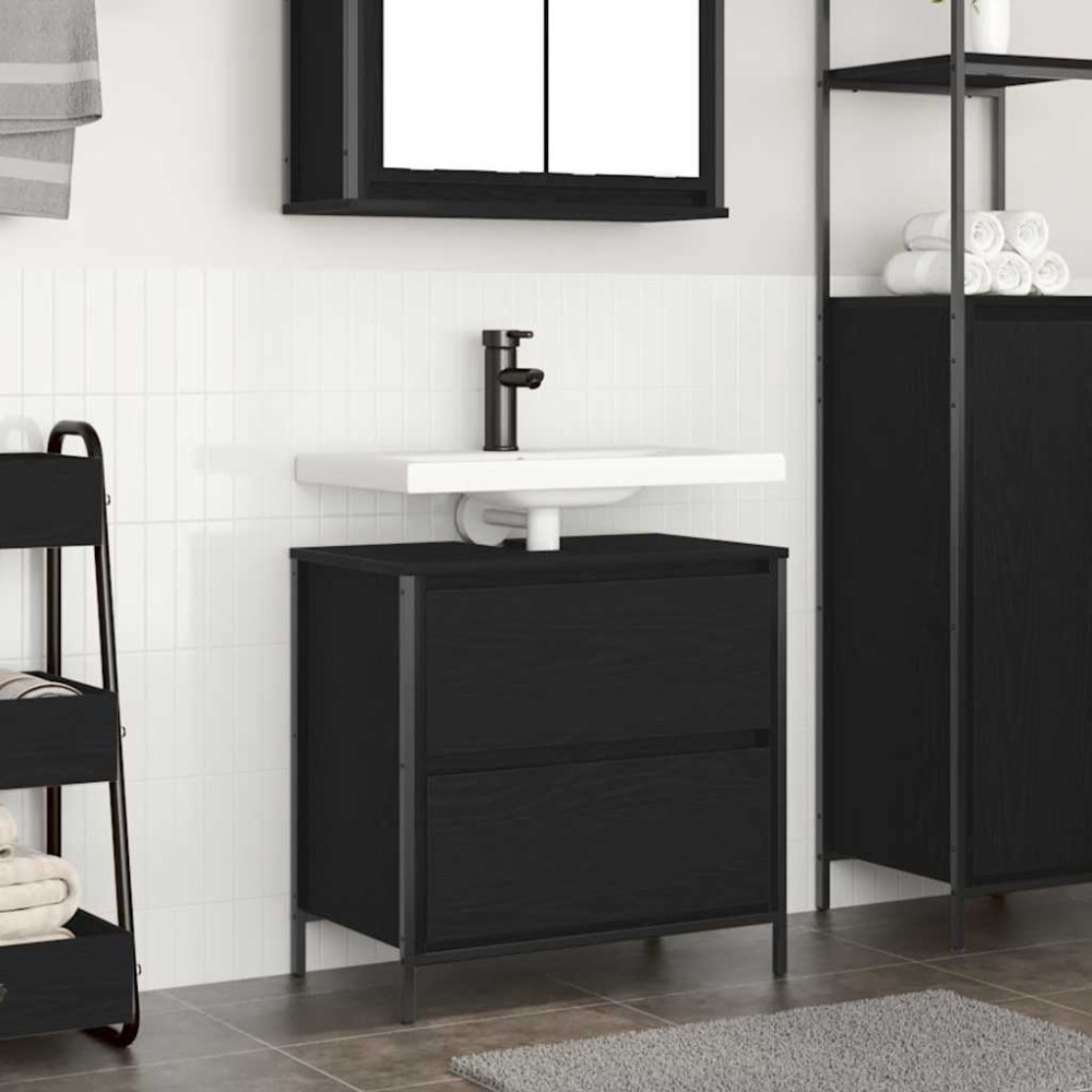 Produktbild för Tvättställsskåp med lådor svart ek 60x34,5x60 cm