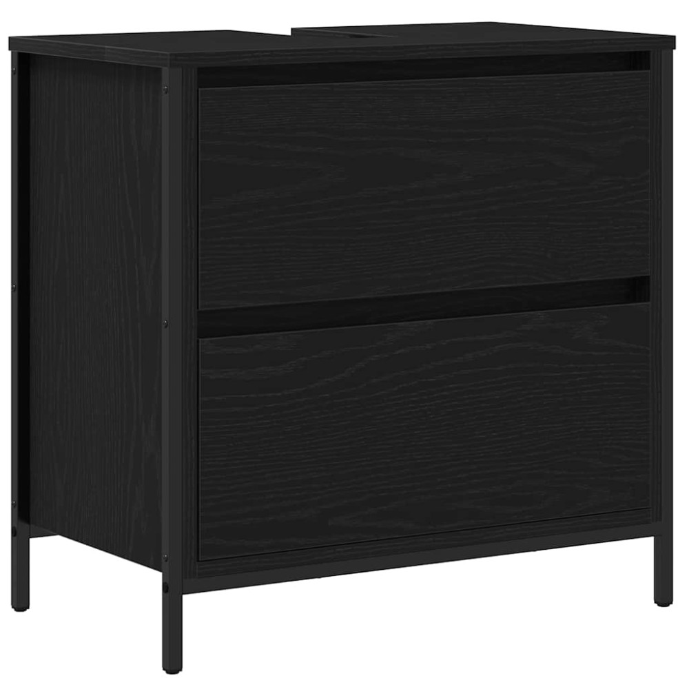 Produktbild för Tvättställsskåp med lådor svart ek 60x34,5x60 cm