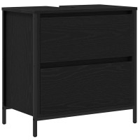 Produktbild för Tvättställsskåp med lådor svart ek 60x34,5x60 cm