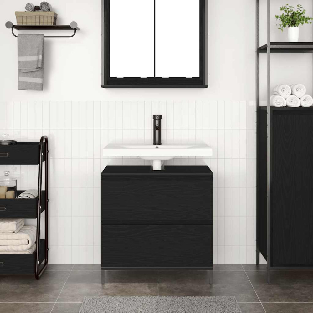 Produktbild för Tvättställsskåp med lådor svart ek 60x34,5x60 cm