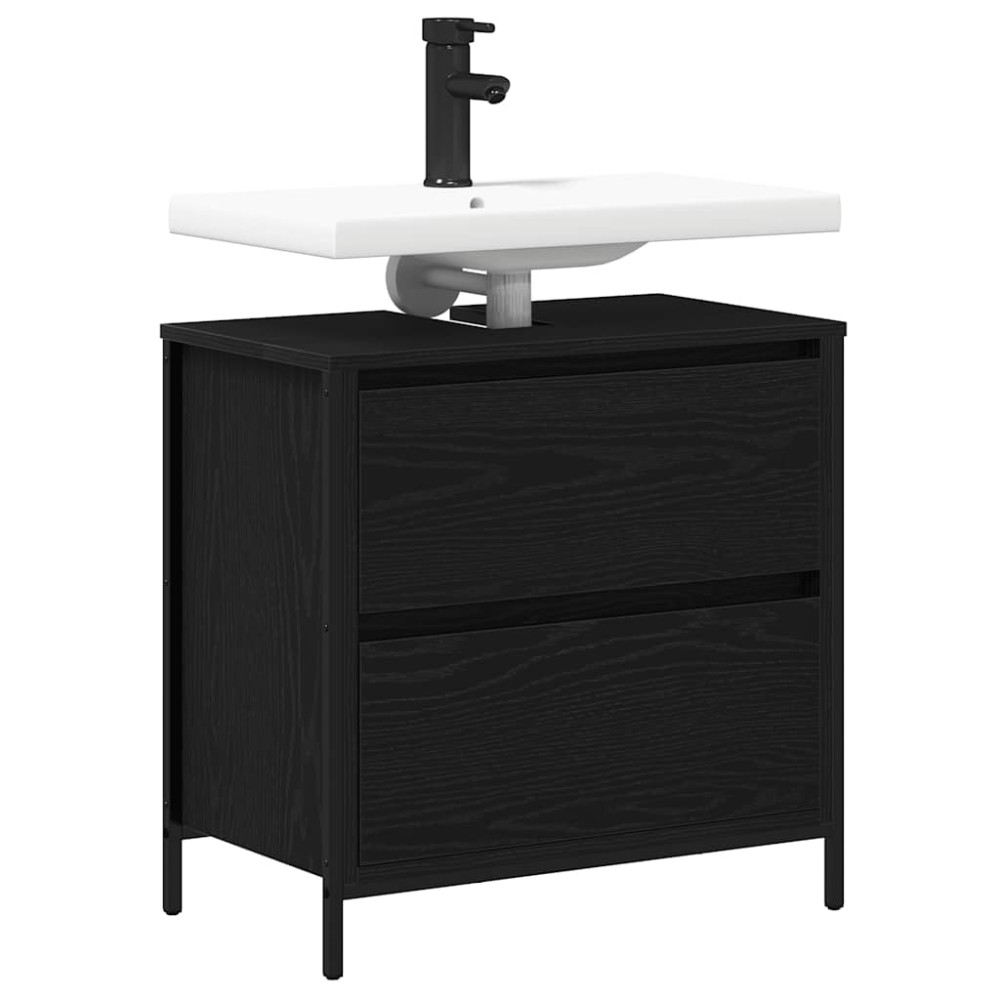 Produktbild för Tvättställsskåp med lådor svart ek 60x34,5x60 cm