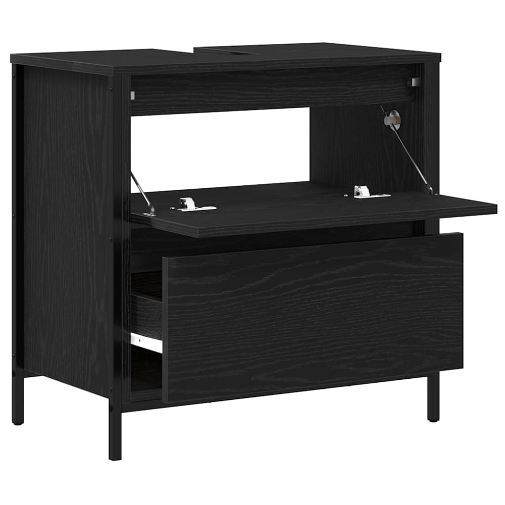 Produktbild för Tvättställsskåp med lådor svart ek 60x34,5x60 cm