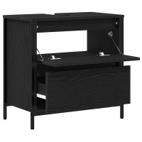 Produktbild för Tvättställsskåp med lådor svart ek 60x34,5x60 cm