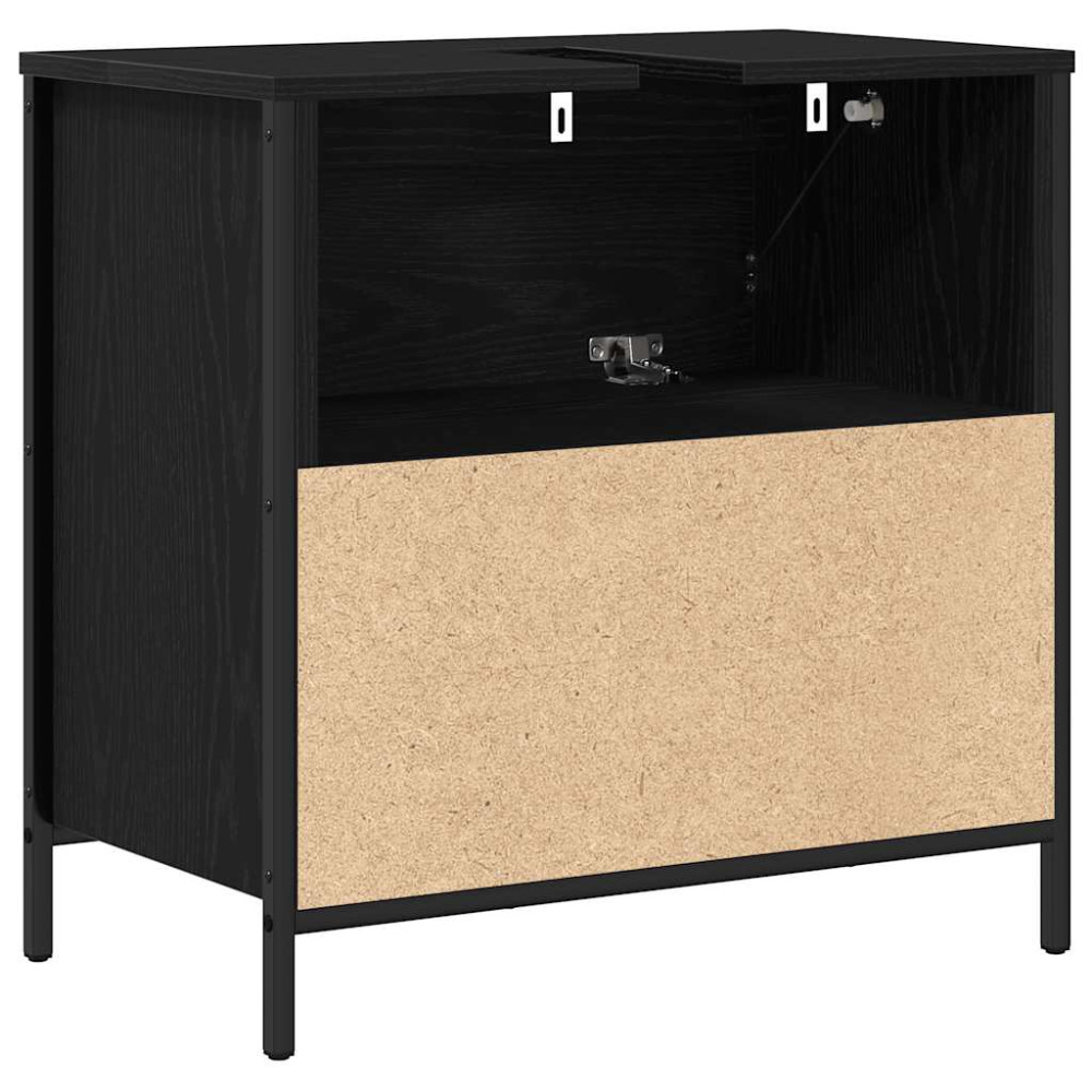 Produktbild för Tvättställsskåp med lådor svart ek 60x34,5x60 cm
