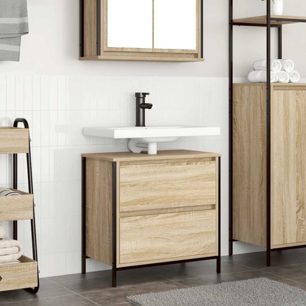 Produktbild för Tvättställsskåp med lådor sonoma-ek 60x34,5x60 cm