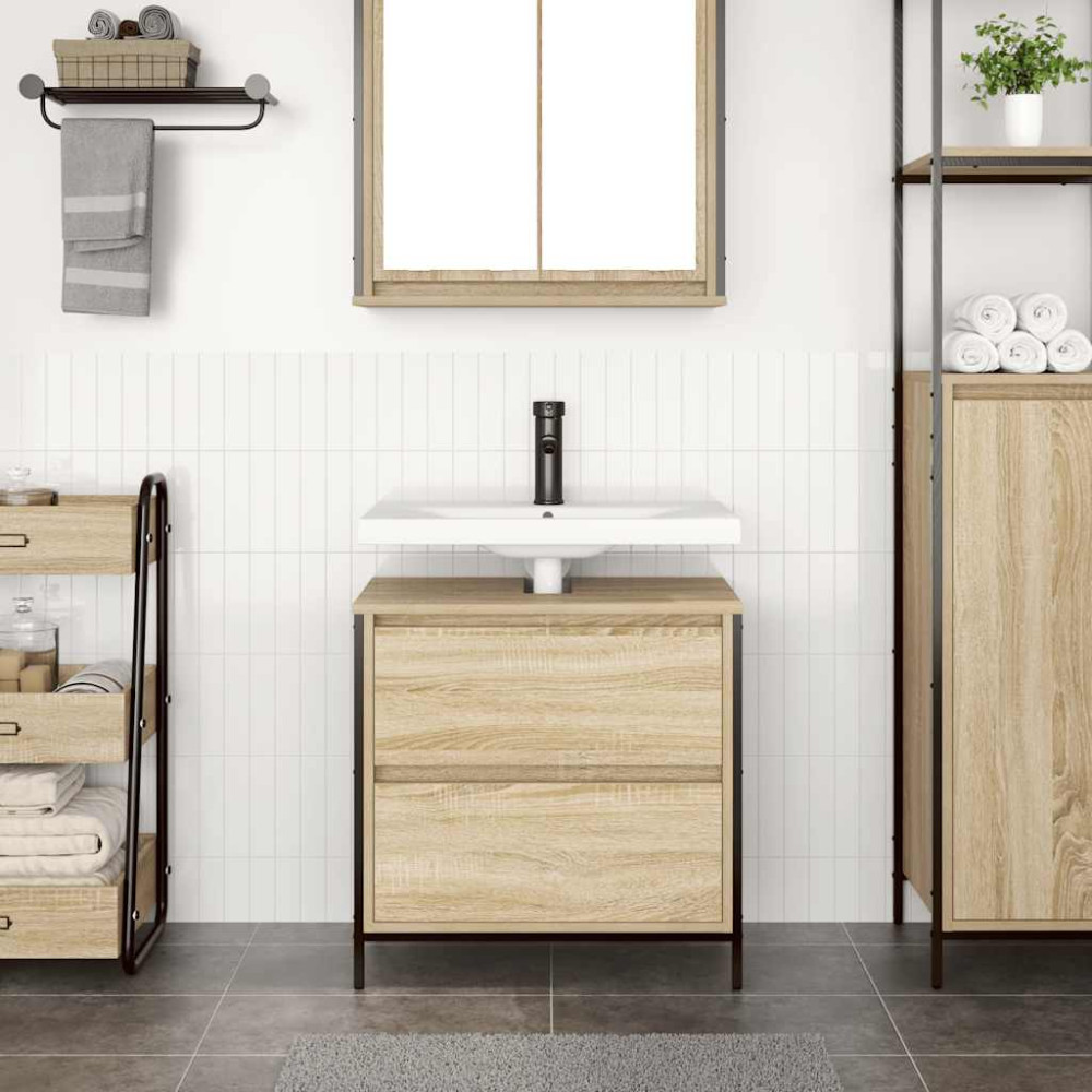 Produktbild för Tvättställsskåp med lådor sonoma-ek 60x34,5x60 cm