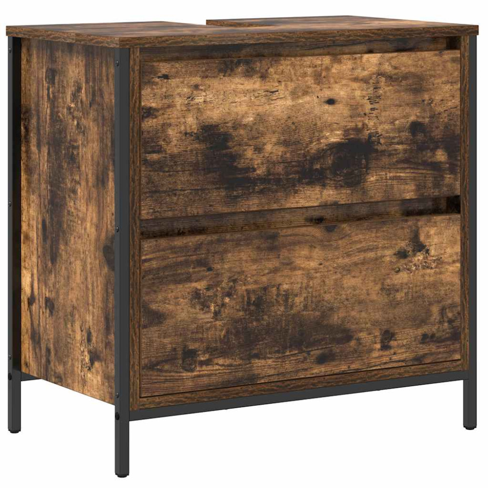 Produktbild för Tvättställsskåp med lådor rökfärgad ek 60x34,5x60 cm
