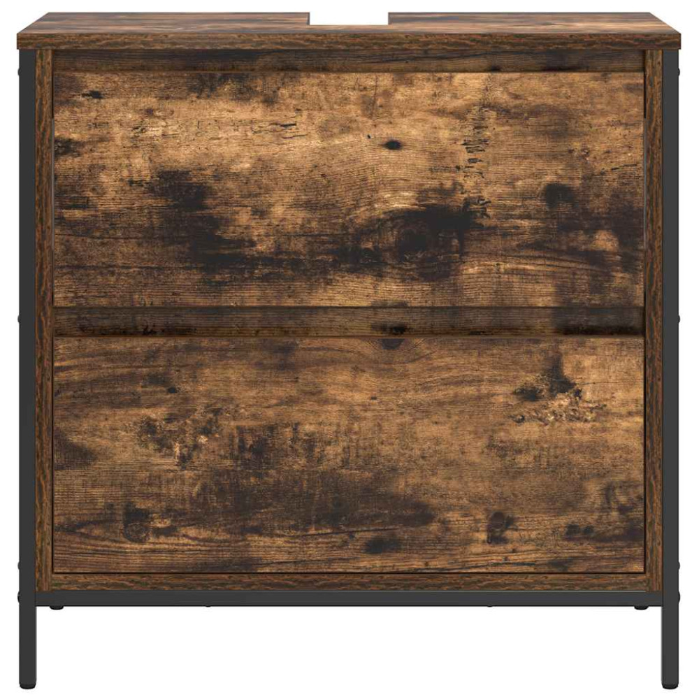 Produktbild för Tvättställsskåp med lådor rökfärgad ek 60x34,5x60 cm