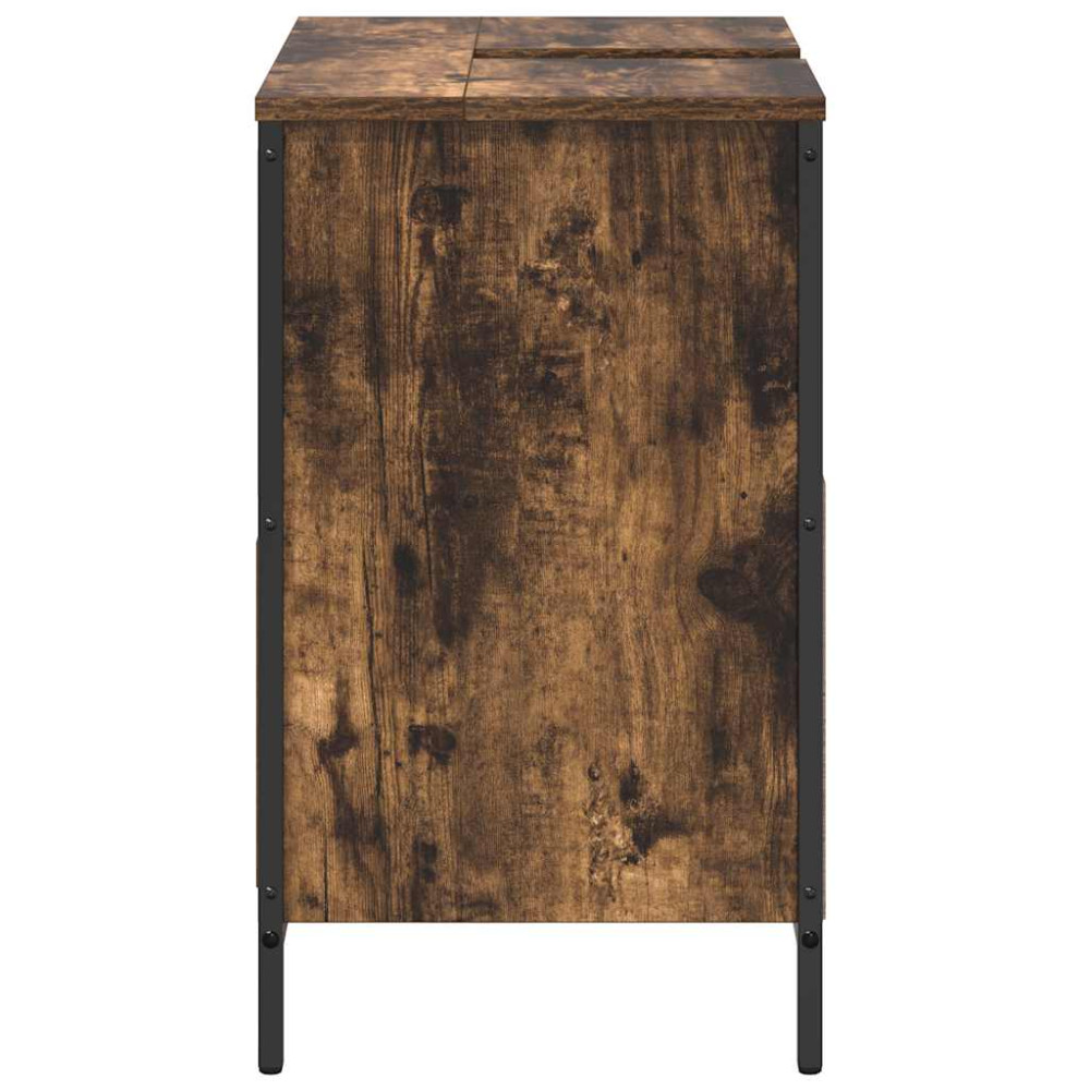 Produktbild för Tvättställsskåp med lådor rökfärgad ek 60x34,5x60 cm