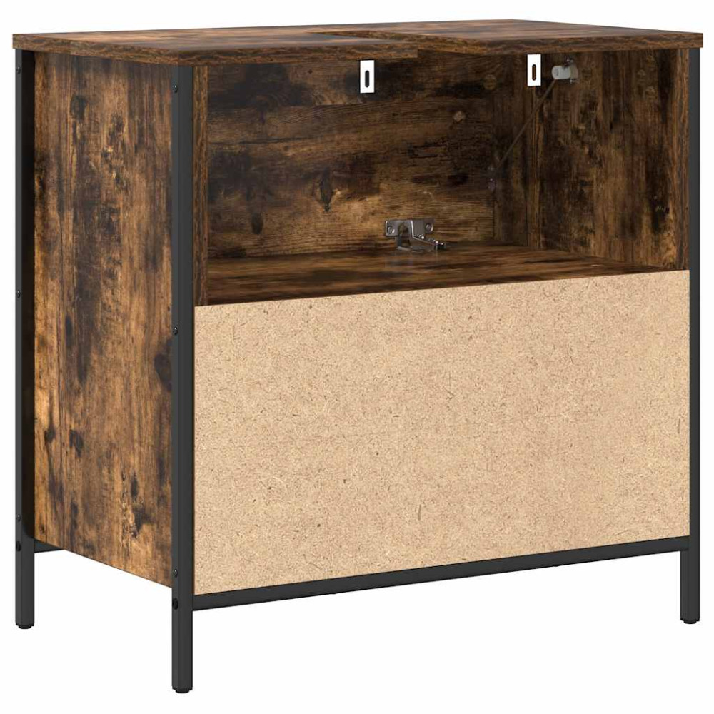 Produktbild för Tvättställsskåp med lådor rökfärgad ek 60x34,5x60 cm